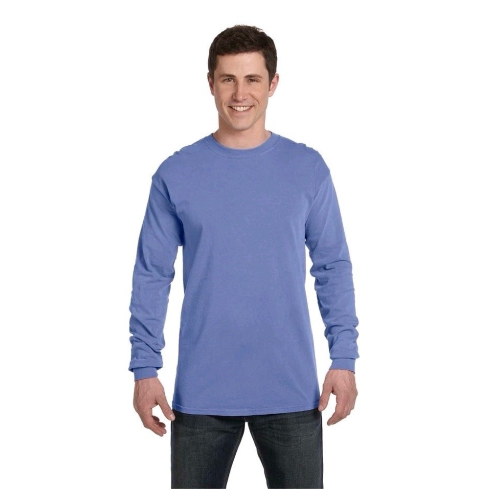 Comfort Colors Adult 100% USA Cotton Heavyweight RS‎ Long Sleeve T-Shirt LG Blue